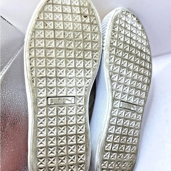 Womens Size 7.5 Puma Sneakers Shoes Suede Platform Gold Toe Creeper Gray Logo - Picture 7 of 7